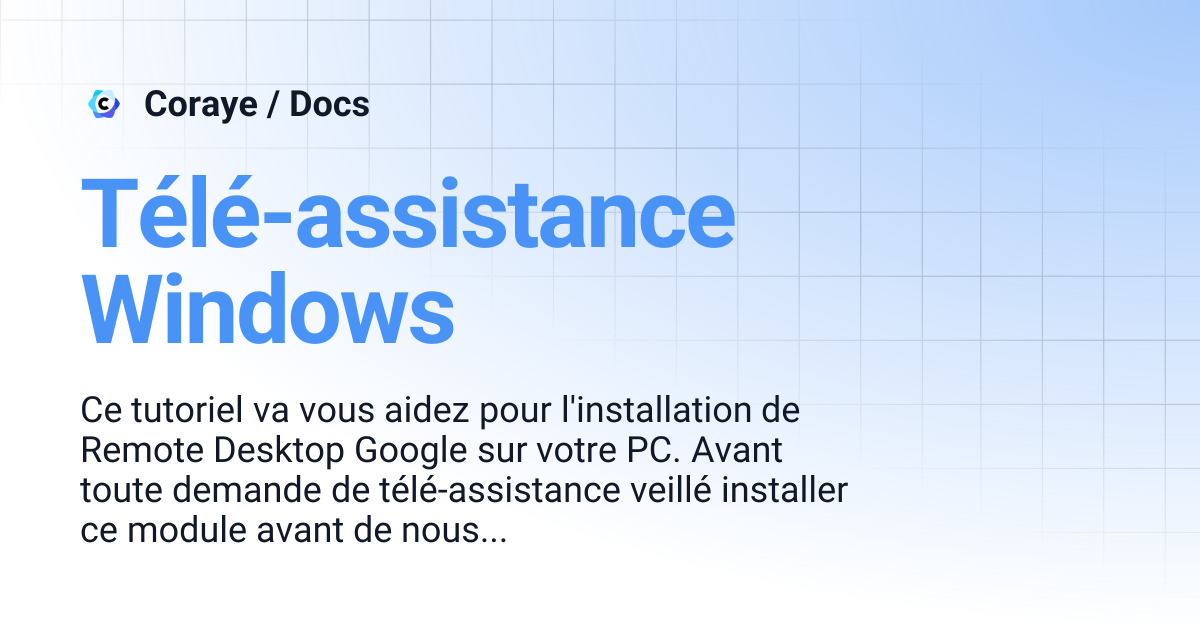 Télé-assistance Windows | Français | Coraye / Docs