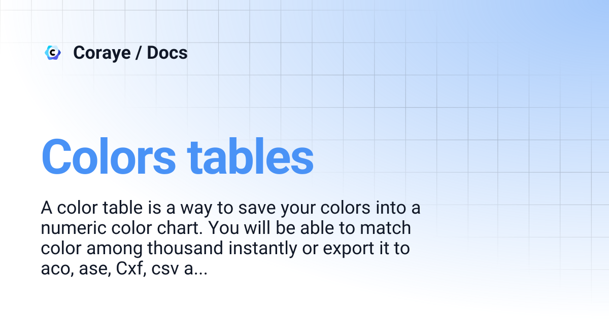 Colors tables | Coraye / Docs